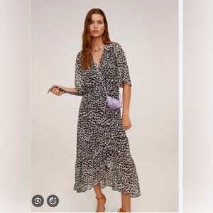 Mango Irene Black and White Patterned Wrap Dress